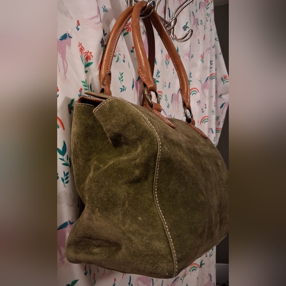 EUC RARE Vintage Y2K J. Crew Forest Green Suede Boho Cottage Prep Flap Top Purse - Picture 8 of 12